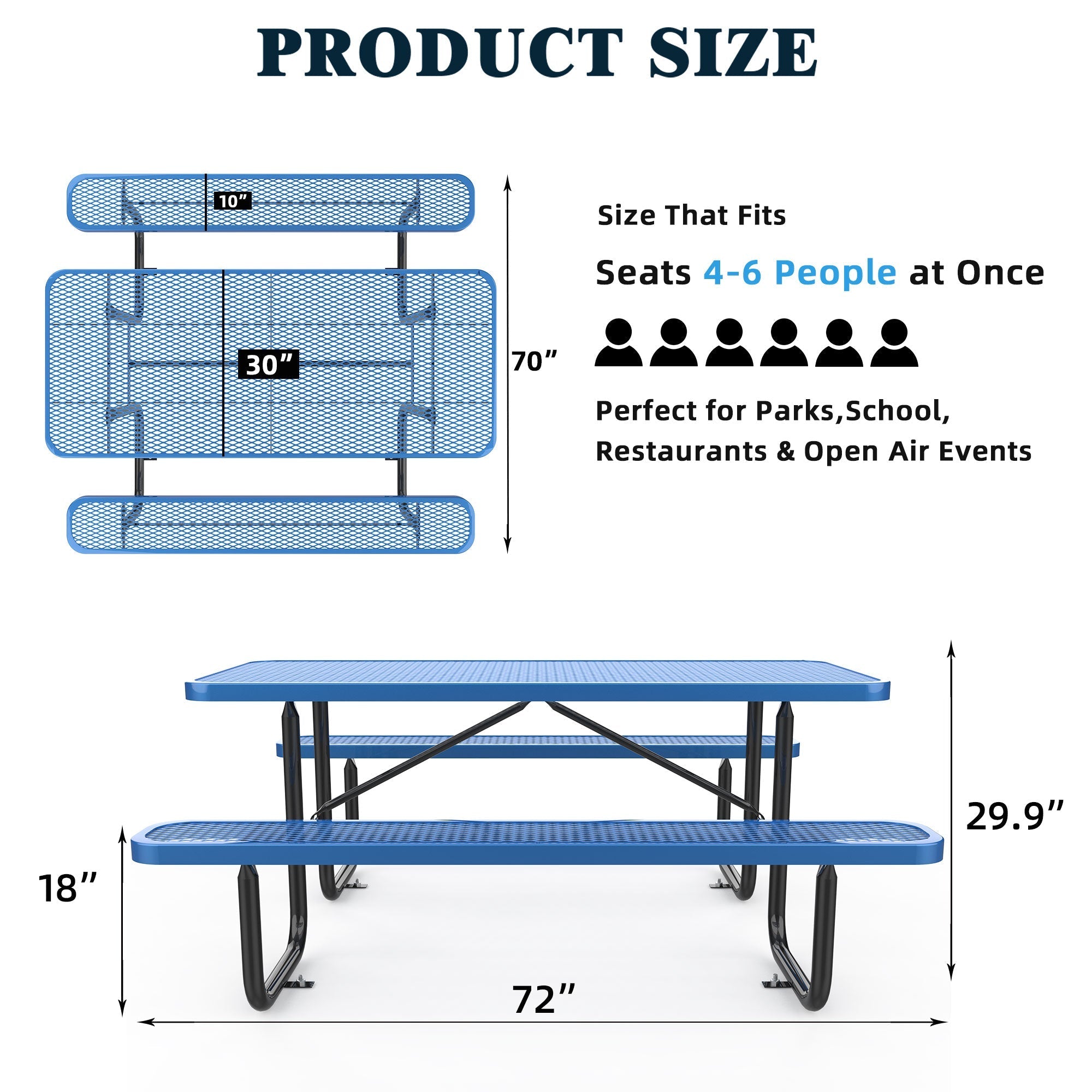 6 ft Metal Picnic Tables for Outdoors, Rectangle Coated Steel Patio Furniture Set - OVERLANDERS Outfitter