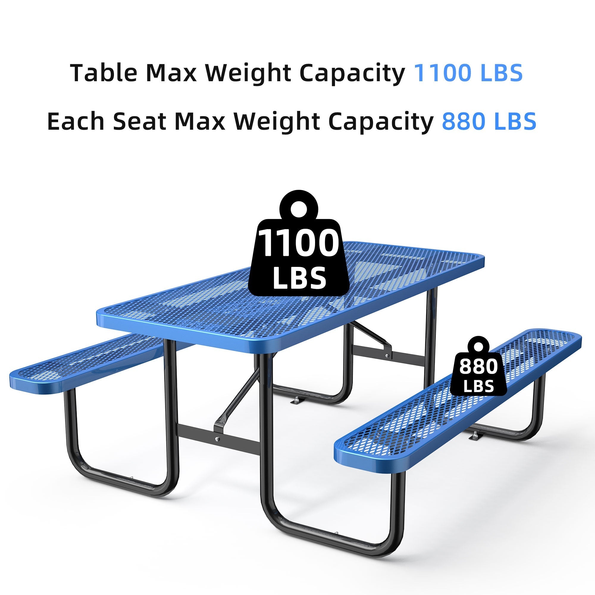 6 ft Metal Picnic Tables for Outdoors, Rectangle Coated Steel Patio Furniture Set - OVERLANDERS Outfitter
