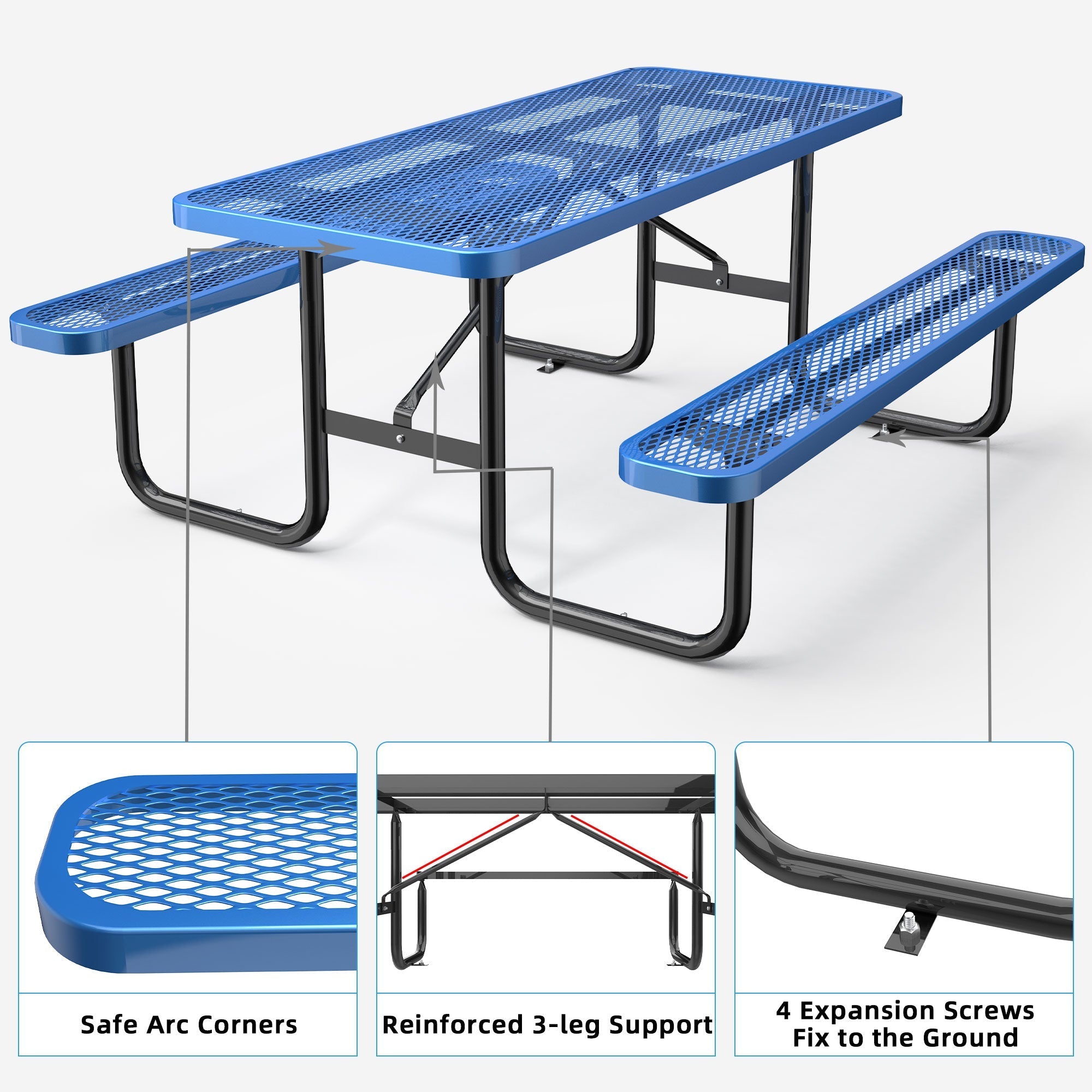 6 ft Metal Picnic Tables for Outdoors, Rectangle Coated Steel Patio Furniture Set - OVERLANDERS Outfitter