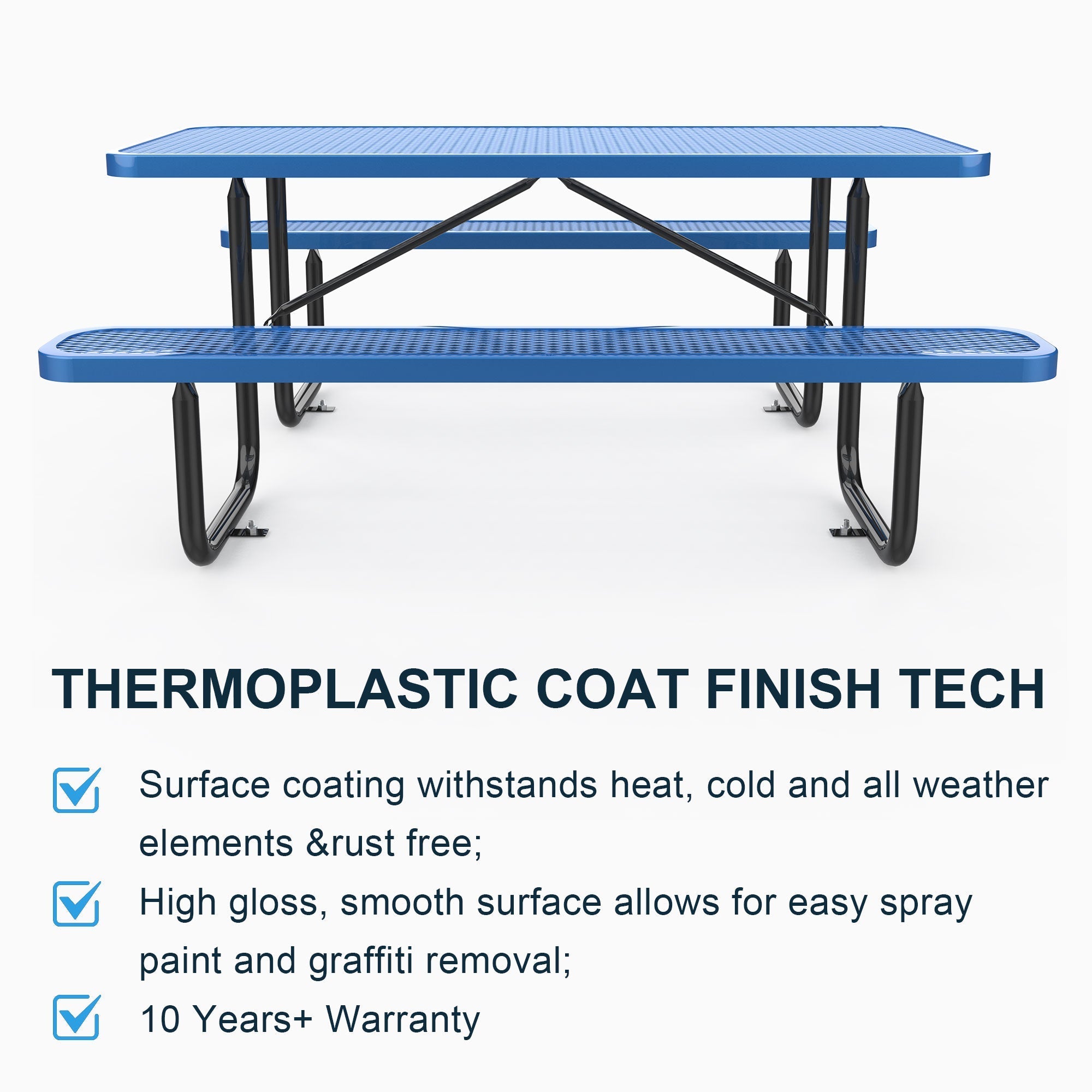 6 ft Metal Picnic Tables for Outdoors, Rectangle Coated Steel Patio Furniture Set - OVERLANDERS Outfitter