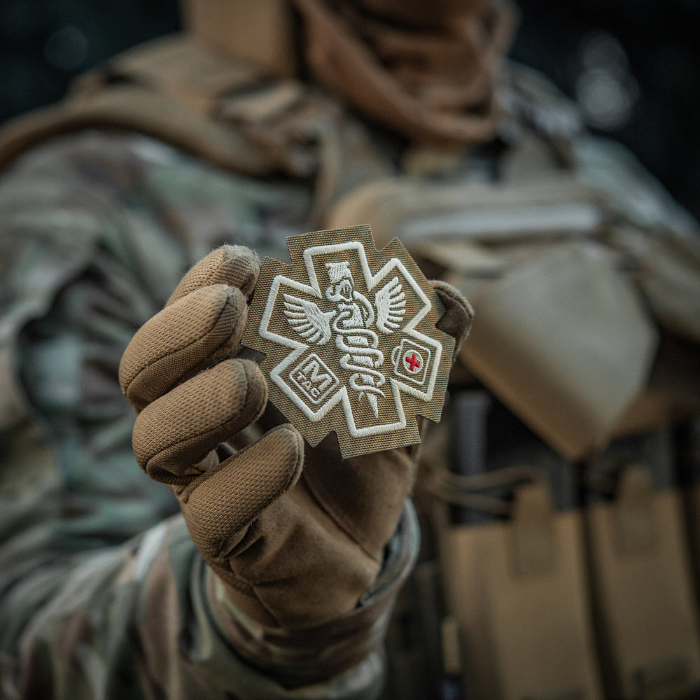 M-TAC Paramedic embroidered patch featuring a red cross design on a tactical background.