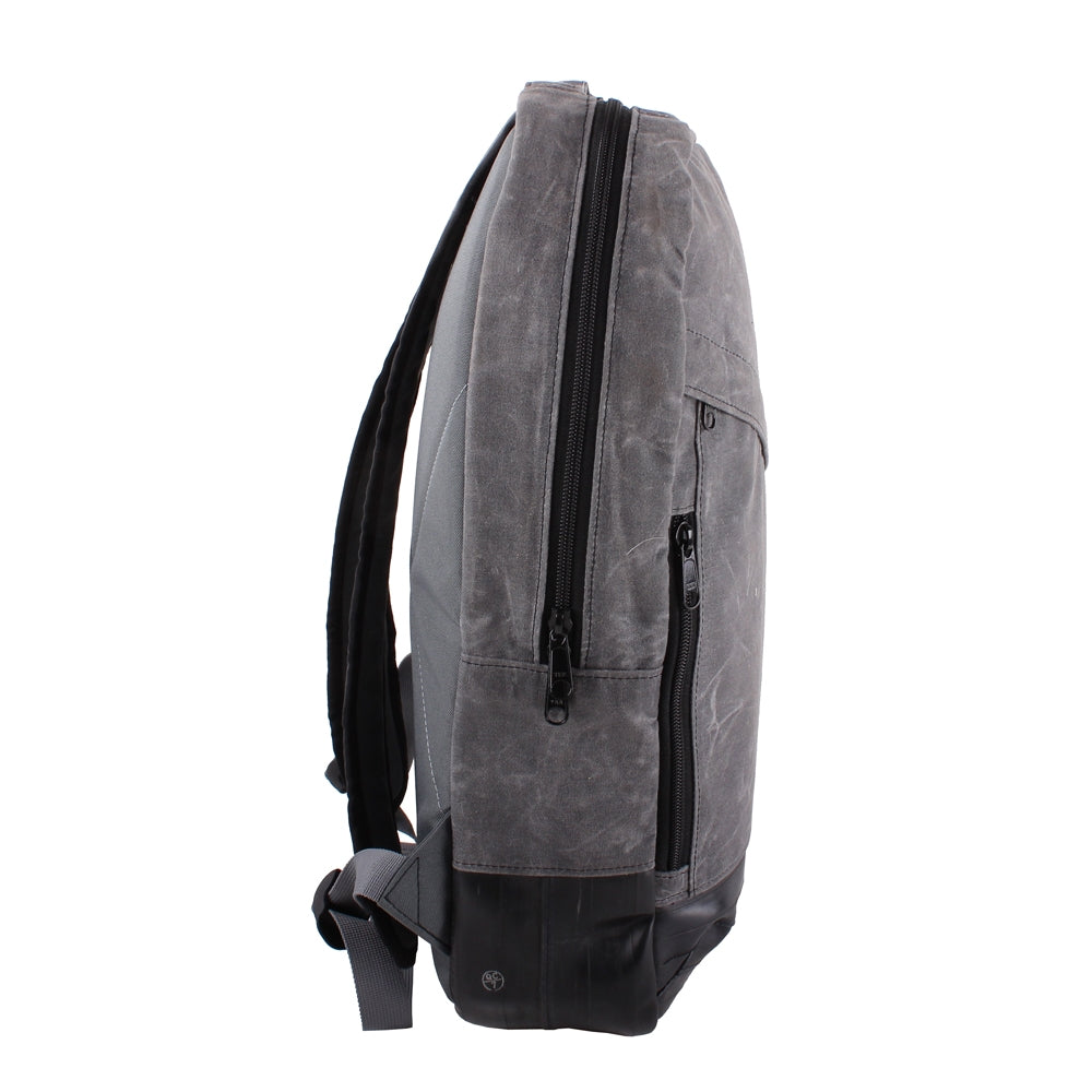 ZEITBIKE Alchemy Goods Brooklyn Waxed Backpack made in the USA, showcasing durable waxed canvas and adjustable shoulder straps.