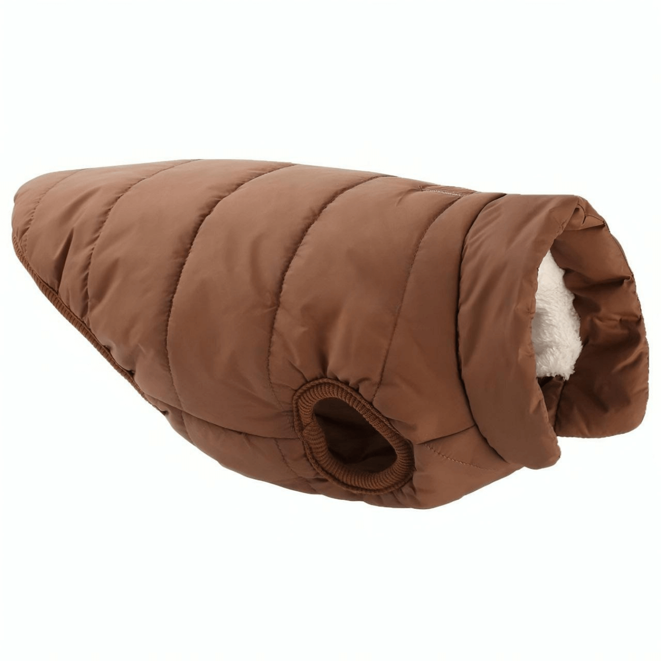 The Wild Paw Furline Coat displayed on a hanger, showcasing its plush fur lining and stylish outer fabric for winter wear.