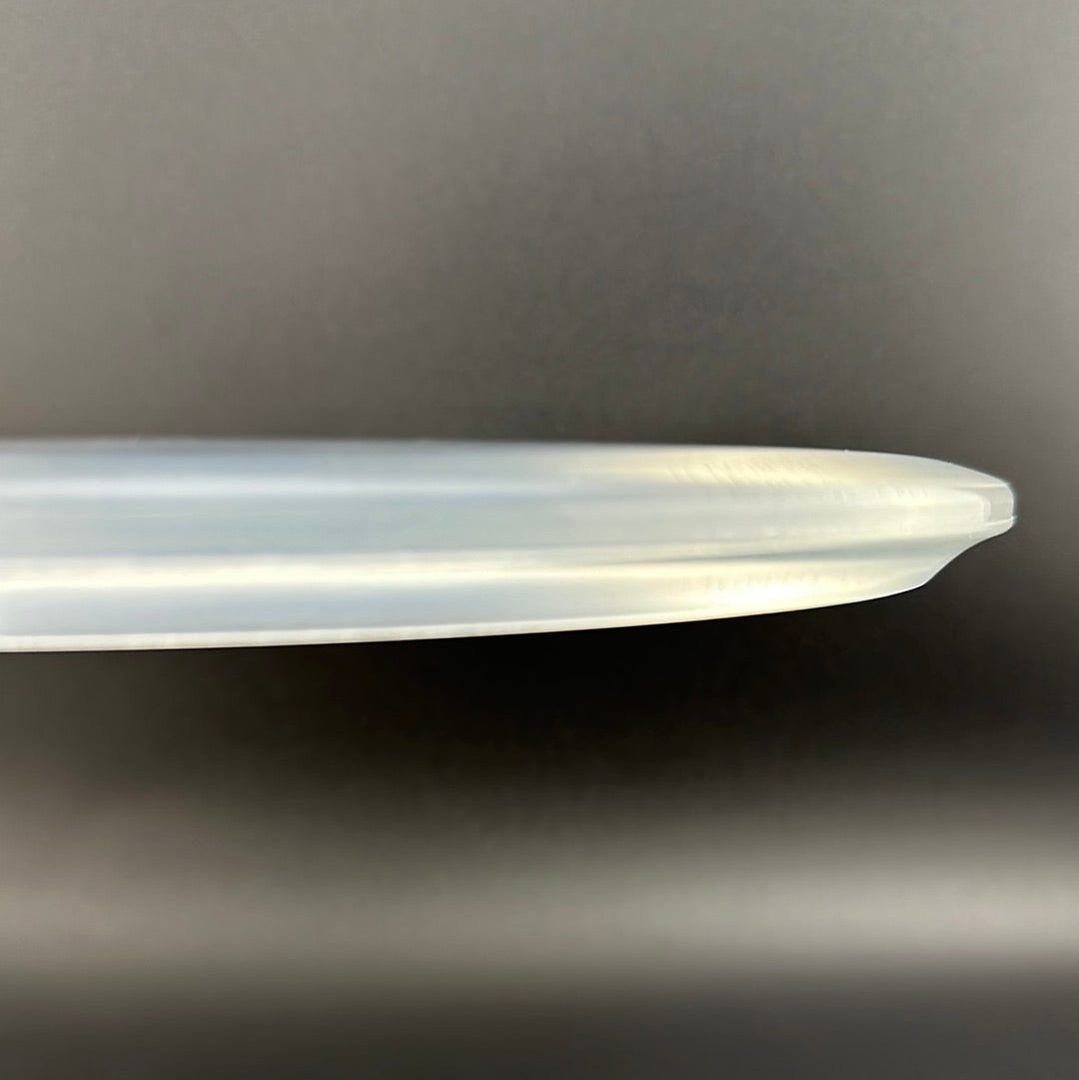 CryZtal Buzzz disc golf disc by Rare Air Discs featuring Karudi the Overseer design, made of transparent cryZtal plastic.