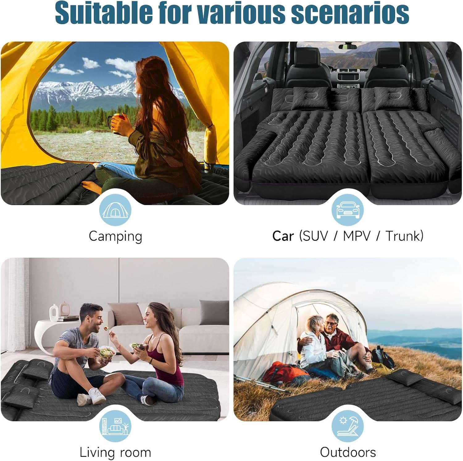 DikaSun 63in Extended SUV Mattress — Quick Inflate, Includes Pump & 2 Pillows,Black - OVERLANDERS Outfitter