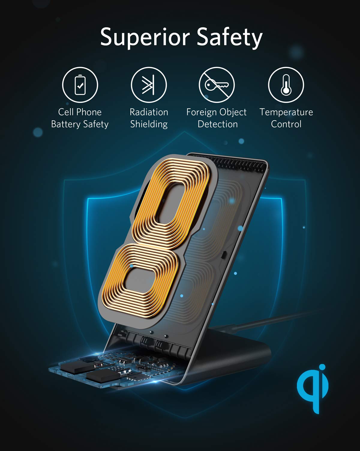 Anker 313 Wireless Charger stand for fast wireless charging of smartphones, with a sleek stand design and charging pad.