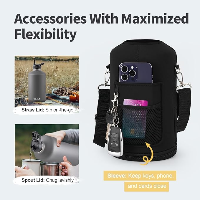 One Gallon Water Bottle Insulated, Triple Wall Vacuum Cold for 48 Hrs & Leak-proof & Non-BPA, 128oz Large Sports Stainless Steel Water Jug with Paracord Handle Straw Spout Lids & DIY Stickers - OVERLANDERS Outfitter