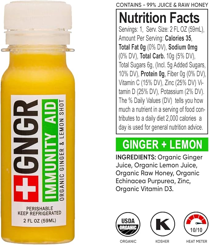'+GNGR Immunity Sampler Organic Ginger Wellness Shots - Premium Ginger Shots for All Natural Digestive Support and Immune Support - Cold Pressed Ginger Juice - Nothing Artificial (2 Oz, Pack of 12) - OVERLANDERS Outfitter