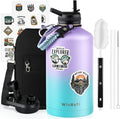 One Gallon Water Bottle Insulated, Triple Wall Vacuum Cold for 48 Hrs & Leak-proof & Non-BPA, 128oz Large Sports Stainless Steel Water Jug with Paracord Handle Straw Spout Lids & DIY Stickers - OVERLANDERS Outfitter