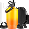 Water Bottle Insulated 32oz 40oz 64oz 128oz Straw Lid Spout Lid & 3 Lids, Leak Proof, Vacuum Insulated,Stainless Steel Water Bottle Wide Mouth for Sports, Gym or Office - OVERLANDERS Outfitter