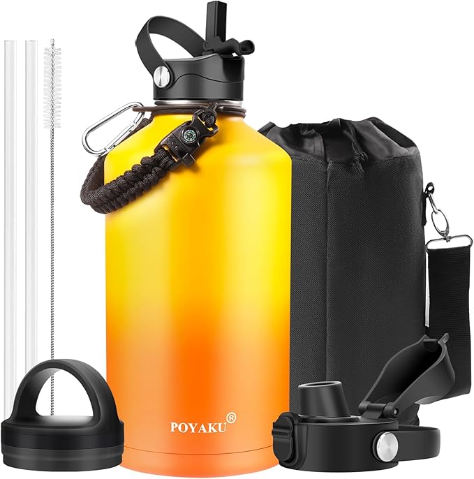 Water Bottle Insulated 32oz 40oz 64oz 128oz Straw Lid Spout Lid & 3 Lids, Leak Proof, Vacuum Insulated,Stainless Steel Water Bottle Wide Mouth for Sports, Gym or Office - OVERLANDERS Outfitter