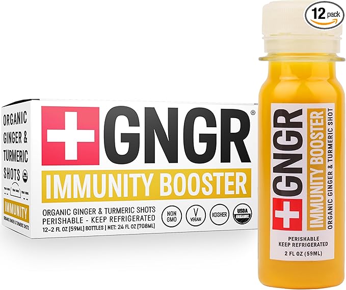 '+GNGR Immunity Booster Organic Ginger and Turmeric Shot - Cold Pressed Ginger Shots with Turmeric, Cayenne Pepper, Orange, Lemon for All Natural Immune & Digestive Support (2 Oz, Pack of 12) - OVERLANDERS Outfitter