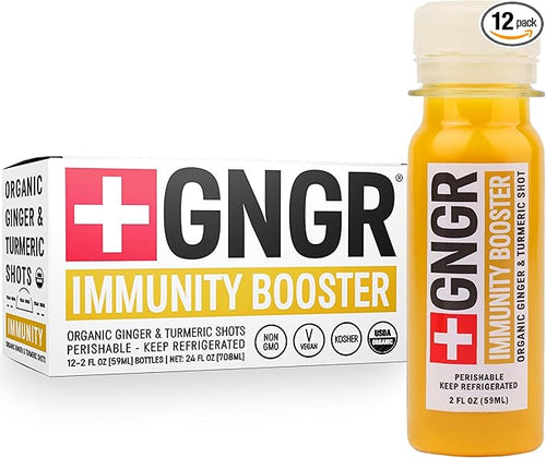 '+GNGR Immunity Booster Organic Ginger and Turmeric Shot - Cold Pressed Ginger Shots with Turmeric, Cayenne Pepper, Orange, Lemon for All Natural Immune & Digestive Support (2 Oz, Pack of 12) - OVERLANDERS Outfitter