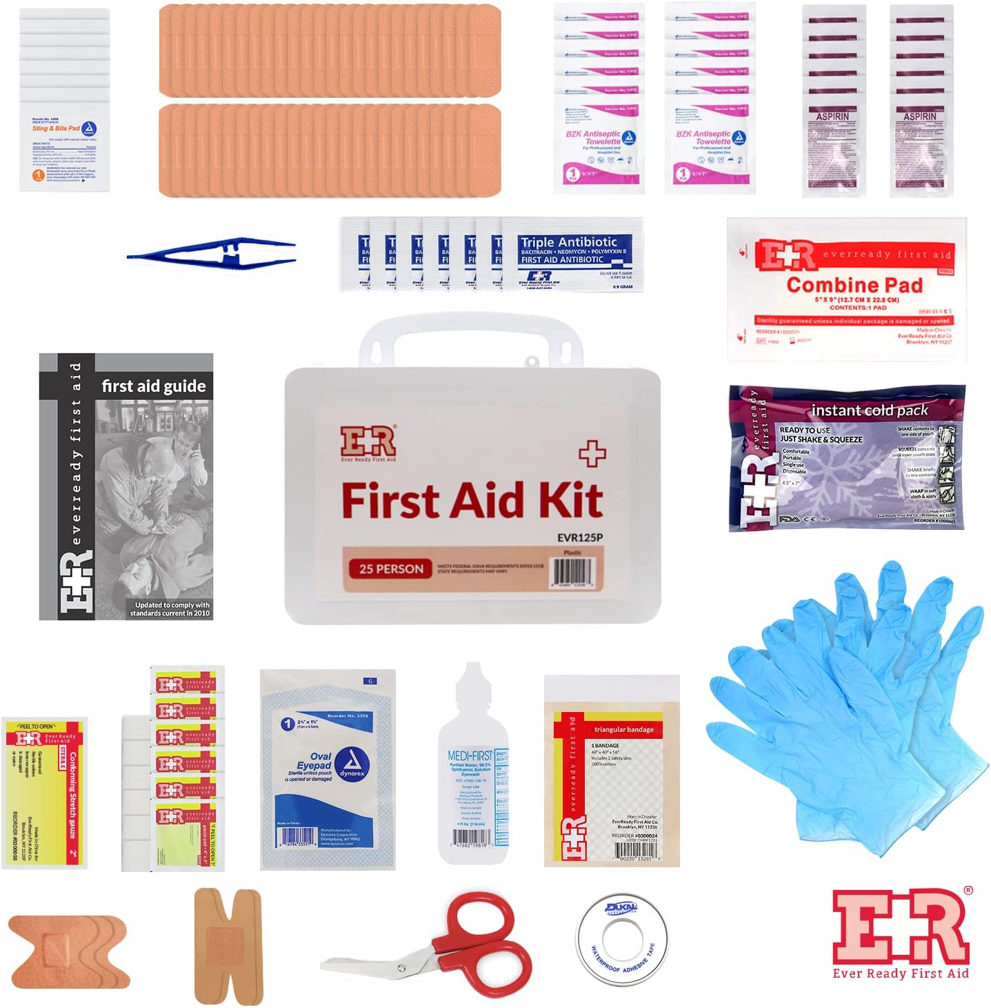 107 Piece, 25 Person First Aid Kit with Plastic Case, OSHA Compliant - We The Collective