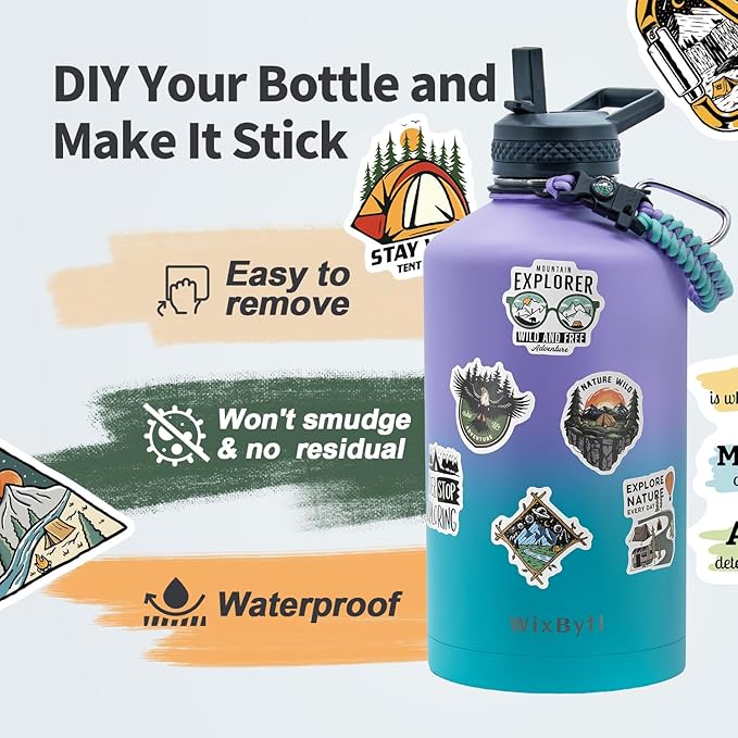 One Gallon Water Bottle Insulated, Triple Wall Vacuum Cold for 48 Hrs & Leak-proof & Non-BPA, 128oz Large Sports Stainless Steel Water Jug with Paracord Handle Straw Spout Lids & DIY Stickers - OVERLANDERS Outfitter