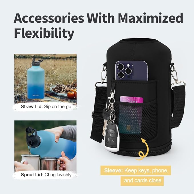 One Gallon Water Bottle Insulated, Triple Wall Vacuum Cold for 48 Hrs & Leak-proof & Non-BPA, 128oz Large Sports Stainless Steel Water Jug with Paracord Handle Straw Spout Lids & DIY Stickers - OVERLANDERS Outfitter