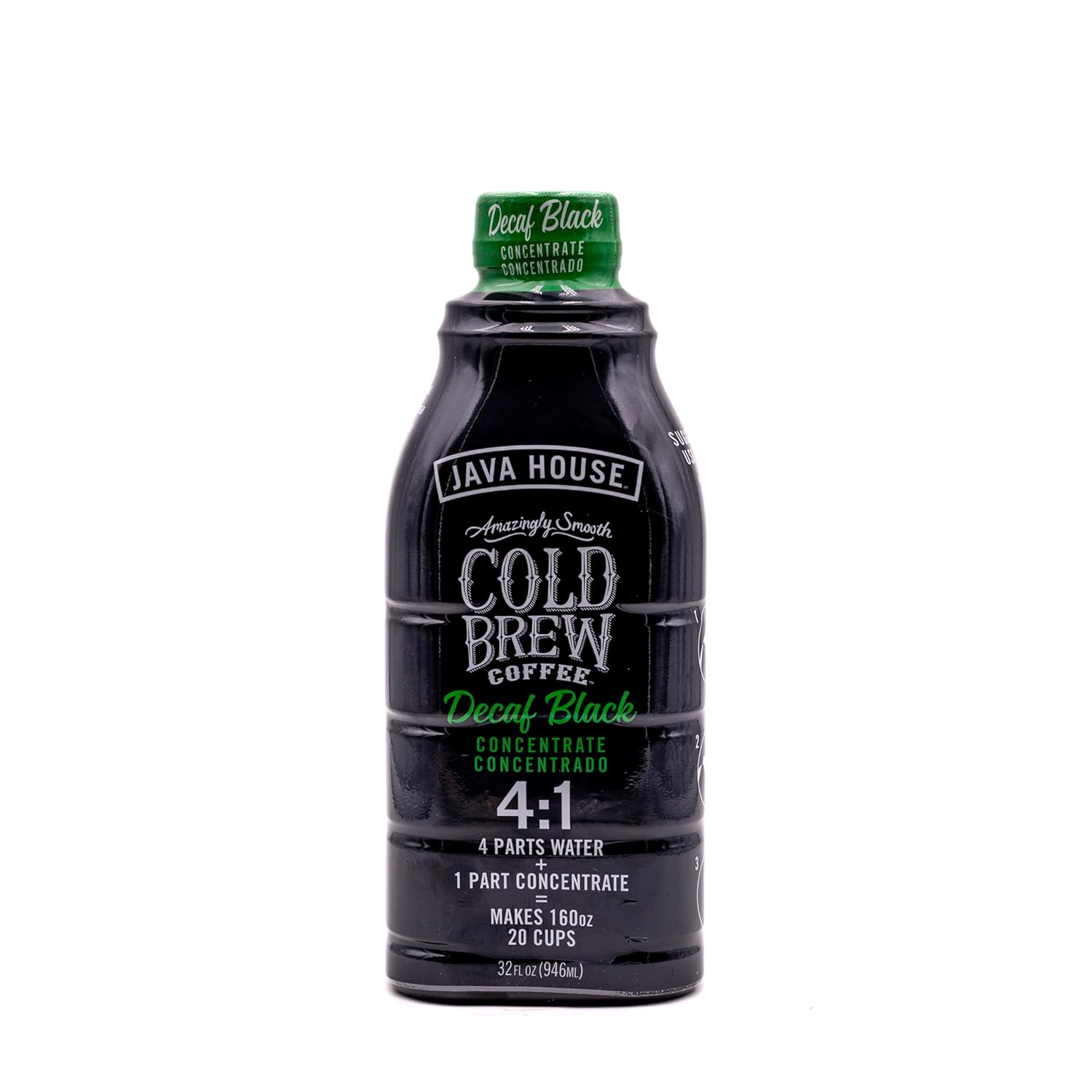 Decaf Cold Brew 4:1 Concentrate by Java House in a sleek container, showcasing rich dark liquid and label details.