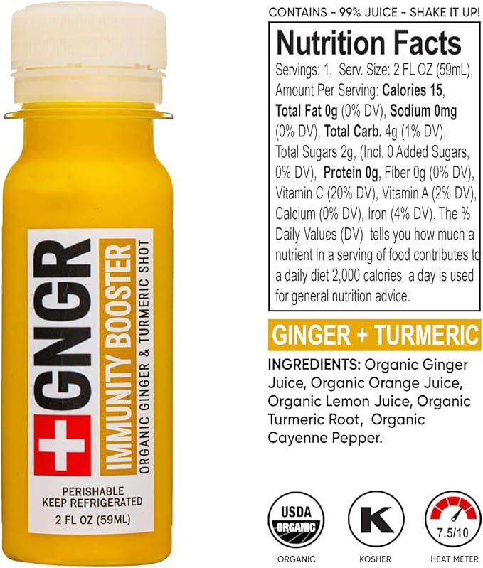 '+GNGR 24 Shots Variety Pack of Organic Immunity Boosting Ginger Shots - Cold Pressed Ginger Shots for All Natural Digestive and Immune Support - Nothing Artificial - USDA Organic (2 Fl Oz, 24 Pack) - OVERLANDERS Outfitter