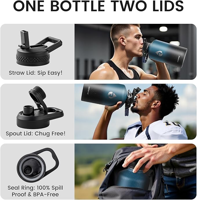 128oz Insulated Water Bottle, Triple Wall Vacuum Stainless Steel Water Bottles - Keeps Cold 48H, Reusable One Gallon Jug for Gym, Sports, Camping, Hiking,Travel, Midnight Blue Speckle - OVERLANDERS Outfitter