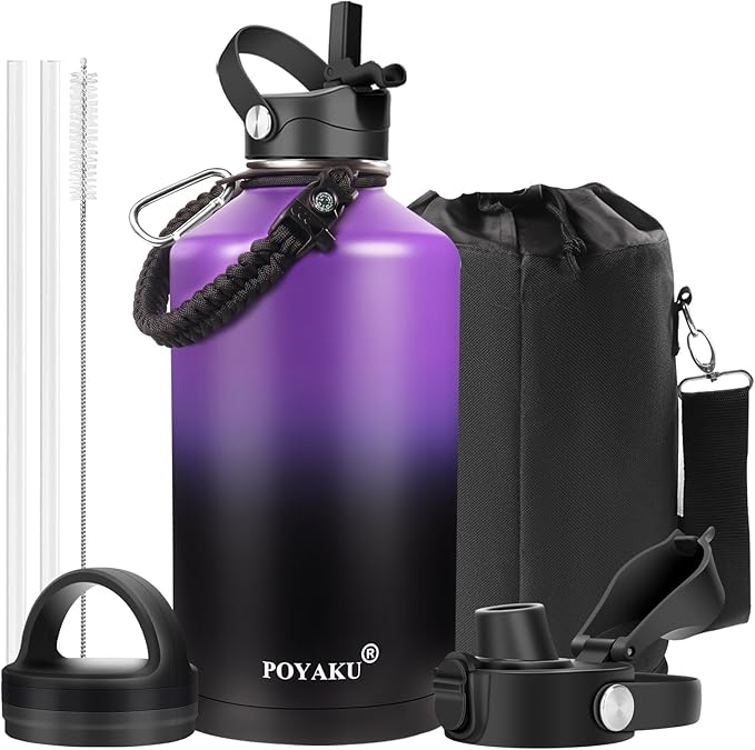 Water Bottle Insulated 32oz 40oz 64oz 128oz Straw Lid Spout Lid & 3 Lids, Leak Proof, Vacuum Insulated,Stainless Steel Water Bottle Wide Mouth for Sports, Gym or Office - OVERLANDERS Outfitter