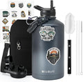 One Gallon Water Bottle Insulated with DIY Stickers, Triple Wall Vacuum Cold for 48 Hrs Leak-proof Non-BPA, 128oz Large Sports Stainless Steel Water Jug with Paracord Handle Straw Spout Lids - OVERLANDERS Outfitter