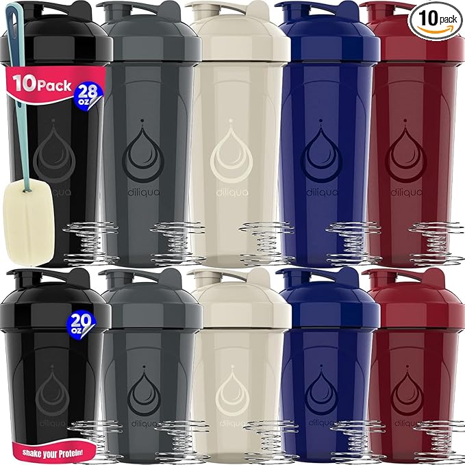 10 PACK- Shaker Bottles with Wire Whisks for Protein Mixes | Leakproof Blender Shaker Bottle Pack | BPA-Free & Dishwasher Safe | Large 28oz & Small 20oz shaker bottle | Shaker Cups for shakes - OVERLANDERS Outfitter