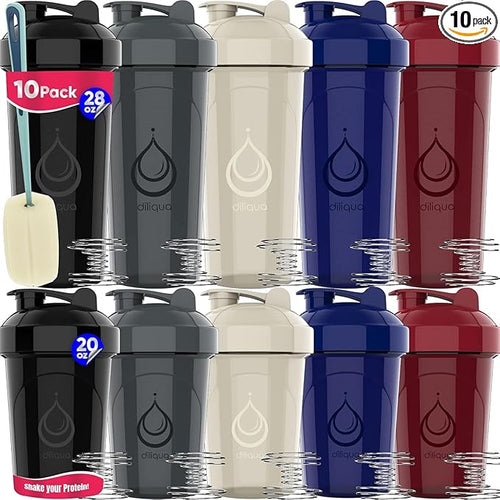 10 PACK- Shaker Bottles with Wire Whisks for Protein Mixes | Leakproof Blender Shaker Bottle Pack | BPA-Free & Dishwasher Safe | Large 28oz & Small 20oz shaker bottle | Shaker Cups for shakes - OVERLANDERS Outfitter