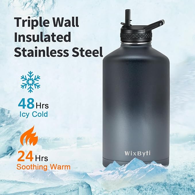 One Gallon Water Bottle Insulated with DIY Stickers, Triple Wall Vacuum Cold for 48 Hrs Leak-proof Non-BPA, 128oz Large Sports Stainless Steel Water Jug with Paracord Handle Straw Spout Lids - OVERLANDERS Outfitter