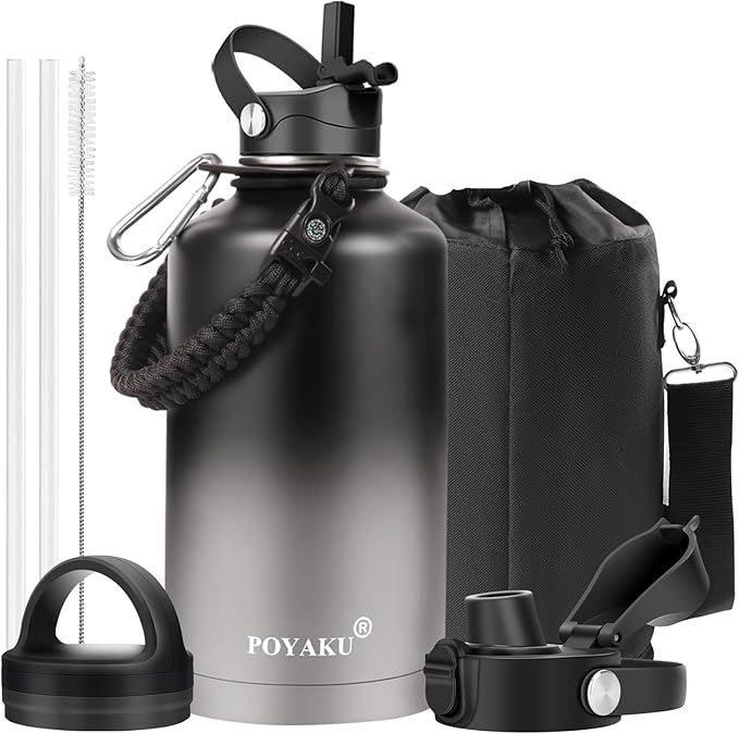 Water Bottle Insulated 32oz 40oz 64oz 128oz Straw Lid Spout Lid & 3 Lids, Leak Proof, Vacuum Insulated,Stainless Steel Water Bottle Wide Mouth for Sports, Gym or Office - OVERLANDERS Outfitter
