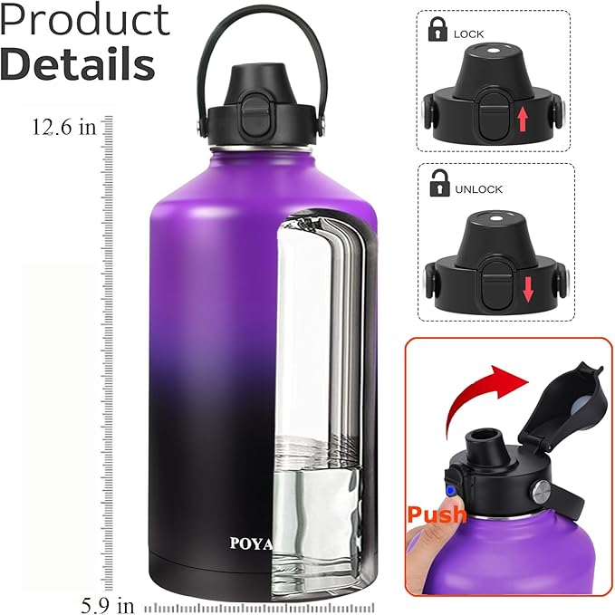 Water Bottle Insulated 32oz 40oz 64oz 128oz Straw Lid Spout Lid & 3 Lids, Leak Proof, Vacuum Insulated,Stainless Steel Water Bottle Wide Mouth for Sports, Gym or Office - OVERLANDERS Outfitter