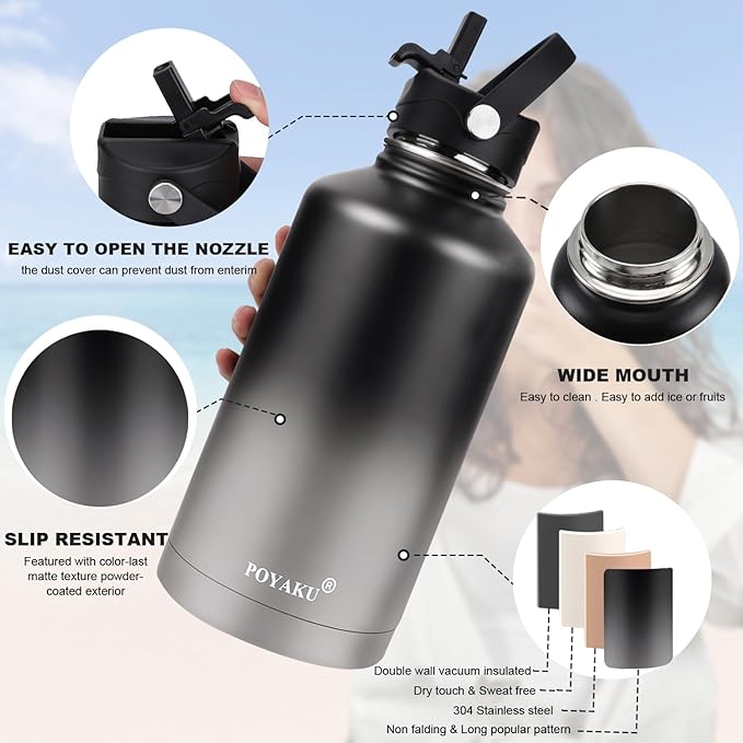 Water Bottle Insulated 32oz 40oz 64oz 128oz Straw Lid Spout Lid & 3 Lids, Leak Proof, Vacuum Insulated,Stainless Steel Water Bottle Wide Mouth for Sports, Gym or Office - OVERLANDERS Outfitter