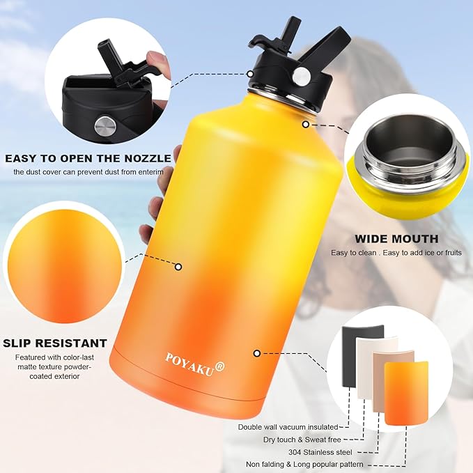 Water Bottle Insulated 32oz 40oz 64oz 128oz Straw Lid Spout Lid & 3 Lids, Leak Proof, Vacuum Insulated,Stainless Steel Water Bottle Wide Mouth for Sports, Gym or Office - OVERLANDERS Outfitter