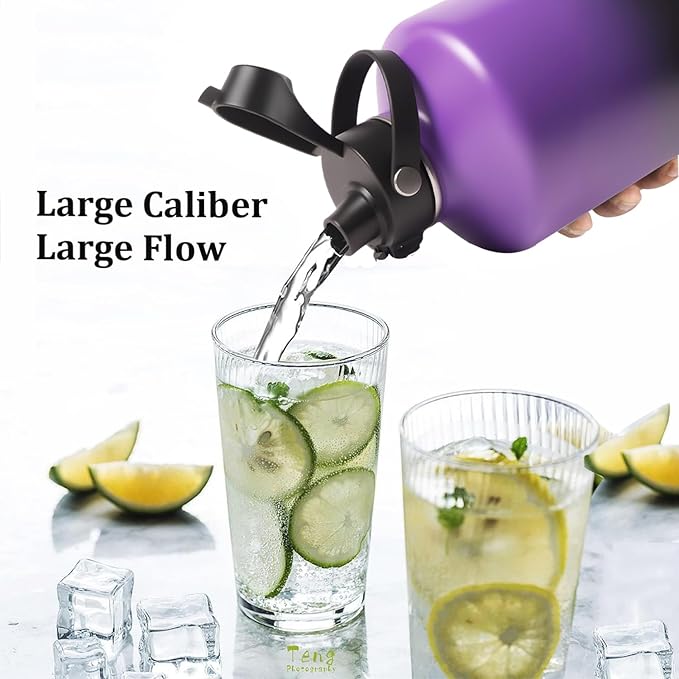 Water Bottle Insulated 32oz 40oz 64oz 128oz Straw Lid Spout Lid & 3 Lids, Leak Proof, Vacuum Insulated,Stainless Steel Water Bottle Wide Mouth for Sports, Gym or Office - OVERLANDERS Outfitter