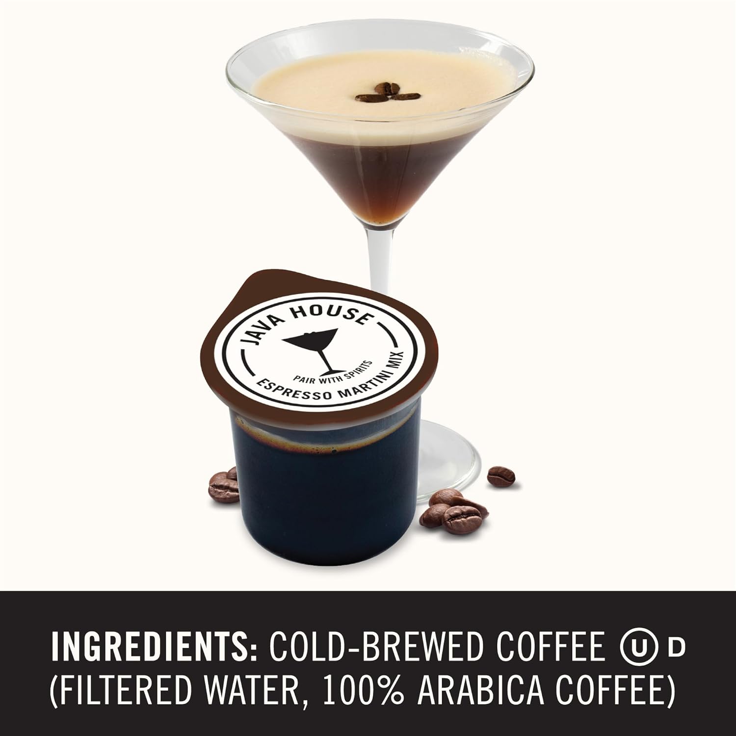 Java House Cold Brew Espresso Martini Mix pods in a sleek packaging ready for peel and pour use.