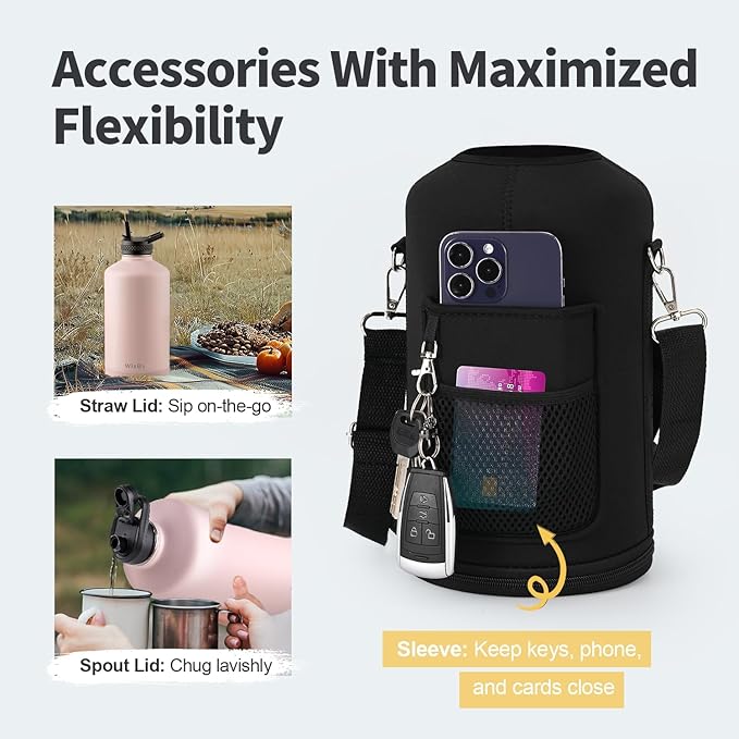 One Gallon Water Bottle Insulated, Triple Wall Vacuum Cold for 48 Hrs & Leak-proof & Non-BPA, 128oz Large Sports Stainless Steel Water Jug with Paracord Handle Straw Spout Lids & DIY Stickers - OVERLANDERS Outfitter
