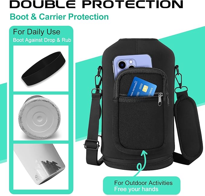 128OZ Insulated Water-Bottles with Strap - 1 Gallon Large Water Jug with Straw & Spout Lid, Stainless Steel Water Bottle Leak Proof, Cold-48h Hot-24h Metal Water Flask w/Paracord Handle, Carrier Bag - OVERLANDERS Outfitter