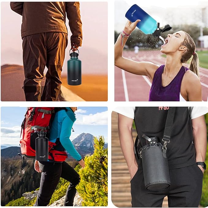 Water Bottle Insulated 32oz 40oz 64oz 128oz Straw Lid Spout Lid & 3 Lids, Leak Proof, Vacuum Insulated,Stainless Steel Water Bottle Wide Mouth for Sports, Gym or Office - OVERLANDERS Outfitter