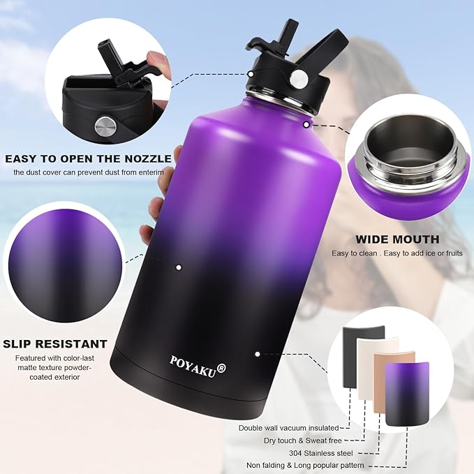 Water Bottle Insulated 32oz 40oz 64oz 128oz Straw Lid Spout Lid & 3 Lids, Leak Proof, Vacuum Insulated,Stainless Steel Water Bottle Wide Mouth for Sports, Gym or Office - OVERLANDERS Outfitter