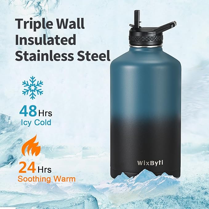 One Gallon Water Bottle Insulated with DIY Stickers, Triple Wall Vacuum Cold for 48 Hrs Leak-proof Non-BPA, 128oz Large Sports Stainless Steel Water Jug with Paracord Handle Straw Spout Lids - OVERLANDERS Outfitter