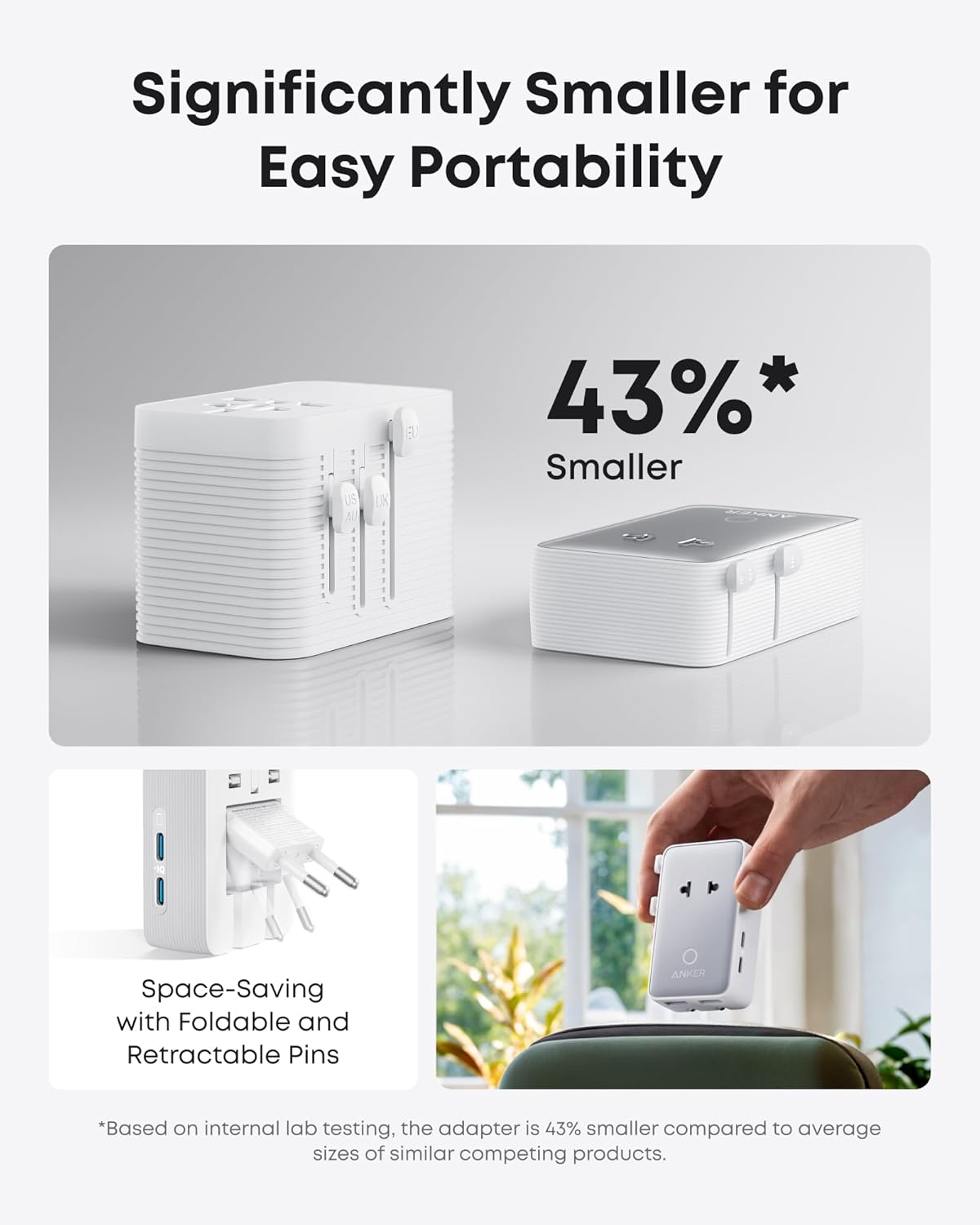 Anker 25,000mAh laptop power bank with built-in retractable cables and 165W fast charging for portable device power.