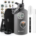 One Gallon Water Bottle Insulated, Triple Wall Vacuum Cold for 48 Hrs & Leak-proof & Non-BPA, 128oz Large Sports Stainless Steel Water Jug with Paracord Handle Straw Spout Lids & DIY Stickers - OVERLANDERS Outfitter