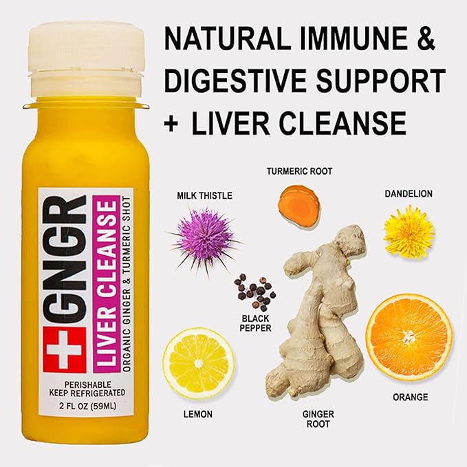 '+GNGR Liver Cleanse Shot, Cold-Pressed Ginger Shot with Milk Thistle, Dandelion Root, Turmeric Root, Immunity Shot for all natural Liver Support, Detox, Immunity, Digestion, Cleanse (2 Oz, Pack of 12) - OVERLANDERS Outfitter