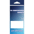 Compressed towels in a 10 pack by Alpenglow Readiness Supply, ideal for outdoor use, showcasing compact, travel-friendly design.