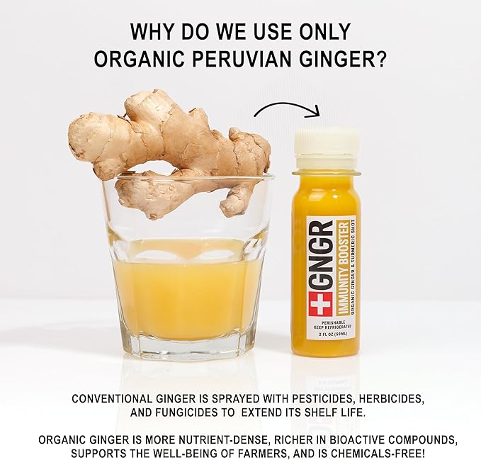 '+GNGR Digestive Aid Organic Ginger Shots with Probiotics, Gut Health, Colon Cleanse, Bloating Relief, Gut Detox, Immunity Shots with Ginger Juice, Turmeric, Black Pepper. (2 Oz, Pack of 12) - OVERLANDERS Outfitter