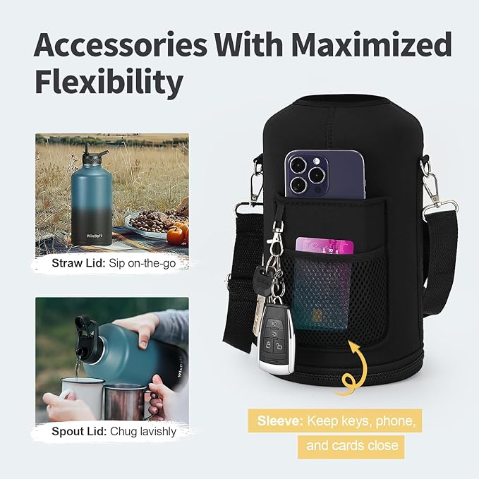 One Gallon Water Bottle Insulated with DIY Stickers, Triple Wall Vacuum Cold for 48 Hrs Leak-proof Non-BPA, 128oz Large Sports Stainless Steel Water Jug with Paracord Handle Straw Spout Lids - OVERLANDERS Outfitter