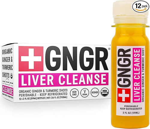 '+GNGR Liver Cleanse Shot, Cold-Pressed Ginger Shot with Milk Thistle, Dandelion Root, Turmeric Root, Immunity Shot for all natural Liver Support, Detox, Immunity, Digestion, Cleanse (2 Oz, Pack of 12) - OVERLANDERS Outfitter