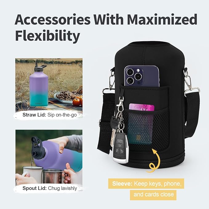 One Gallon Water Bottle Insulated, Triple Wall Vacuum Cold for 48 Hrs & Leak-proof & Non-BPA, 128oz Large Sports Stainless Steel Water Jug with Paracord Handle Straw Spout Lids & DIY Stickers - OVERLANDERS Outfitter