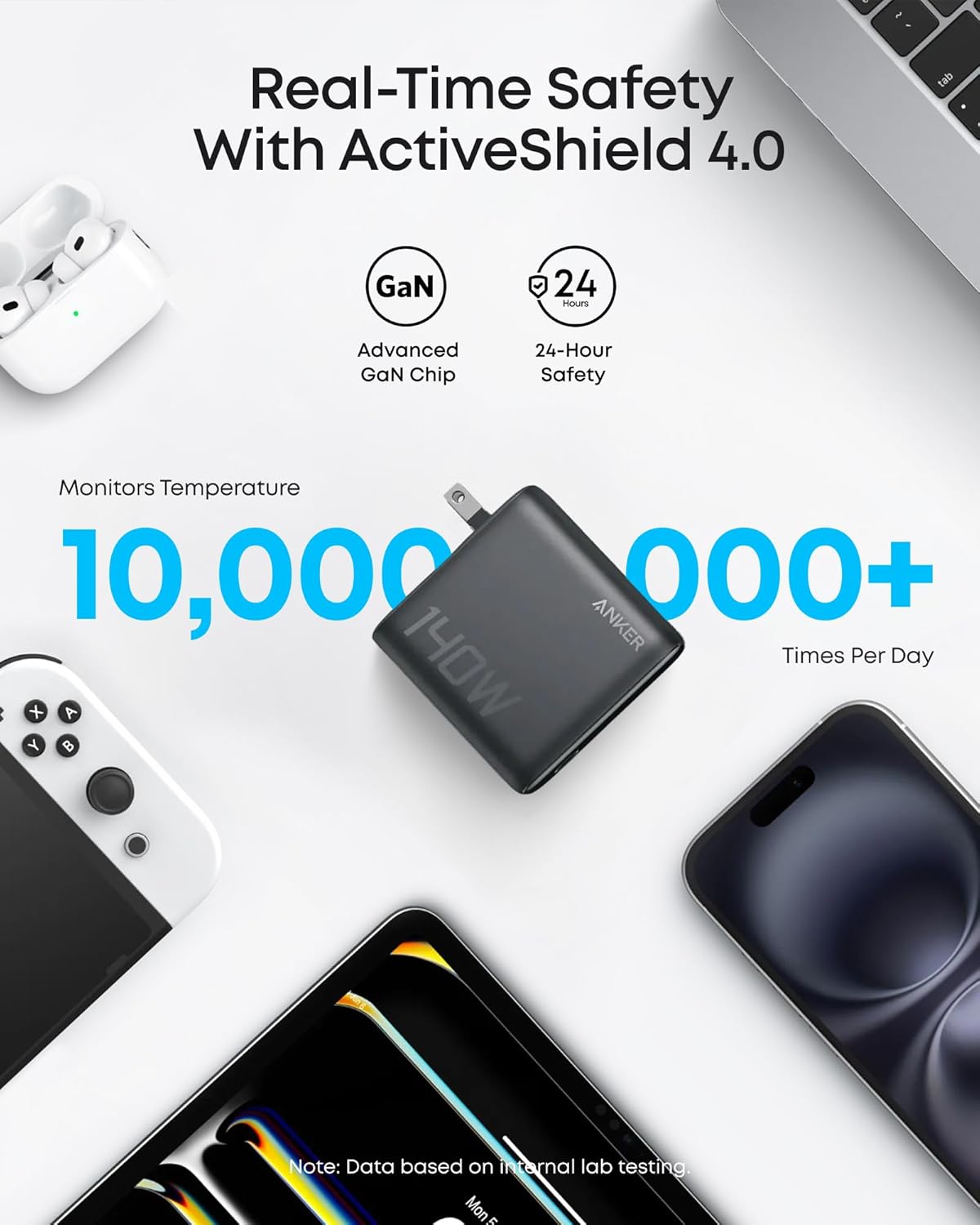 Anker 25K 165W laptop power bank with built-in retractable cables, portable charging device for laptops and compatible gadgets.