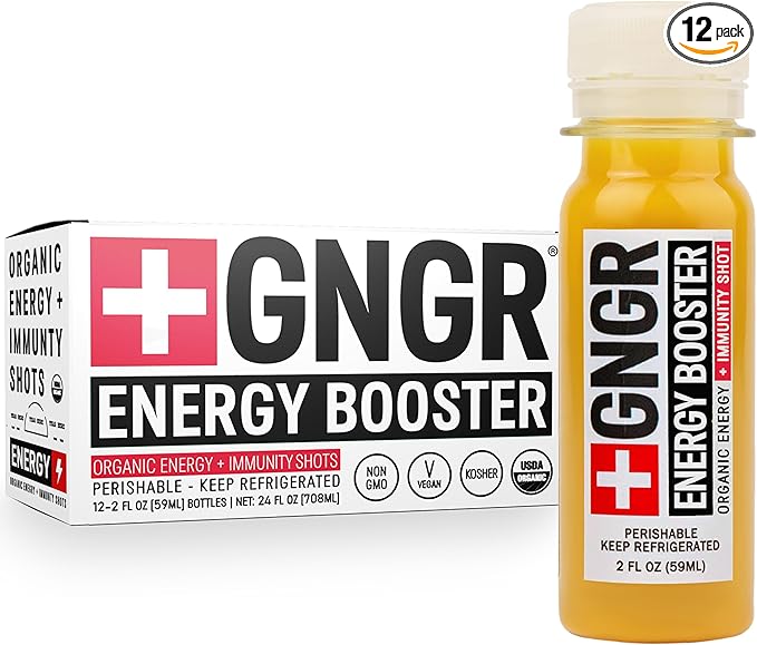 '+GNGR Energy Booster & Immunity Shot, Cold-Pressed Ginger Shots with Lions Mane, 75mg of Natural Caffeine Green Tea, Turmeric Root, Vitamin D & Zinc for All Natural Immune Support (2 Oz, Pack of 12) - OVERLANDERS Outfitter