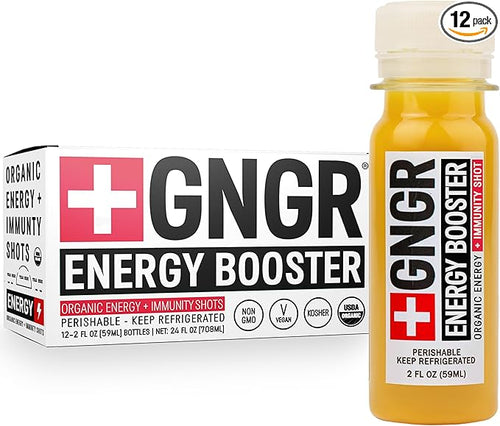 '+GNGR Energy Booster & Immunity Shot, Cold-Pressed Ginger Shots with Lions Mane, 75mg of Natural Caffeine Green Tea, Turmeric Root, Vitamin D & Zinc for All Natural Immune Support (2 Oz, Pack of 12) - OVERLANDERS Outfitter